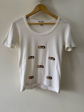 Salvatore Ferragamo Vintage White Short Sleeve T-Shirt with logo print Italy